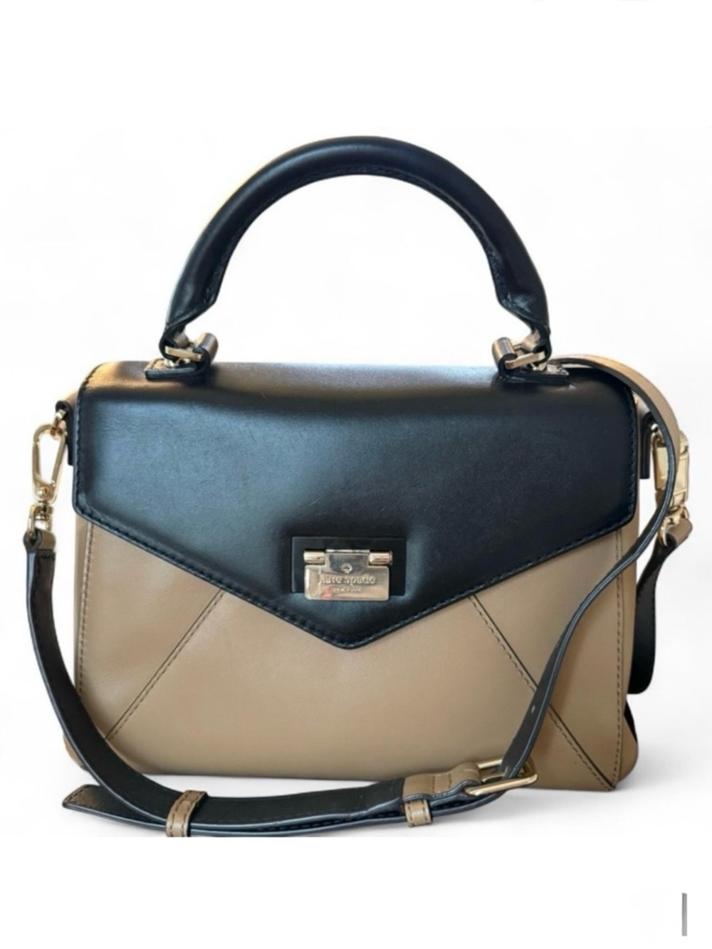 KATE SPADE Terrace Drive Little Nadine Satchel | Black & Camel Leather Crossbody